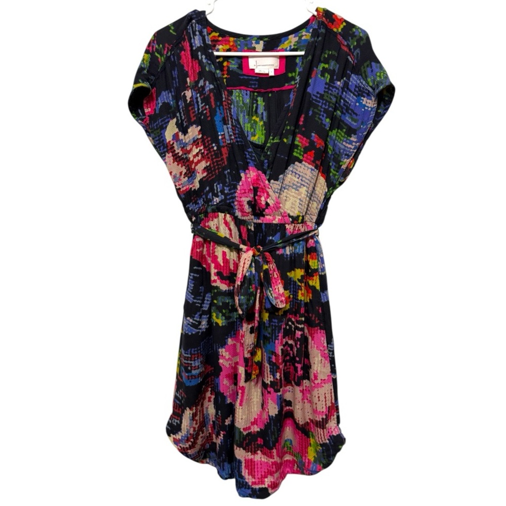 Anthropologie Astrid Needlepoint Floral Mini Dress Pixel Print Sz S EUC